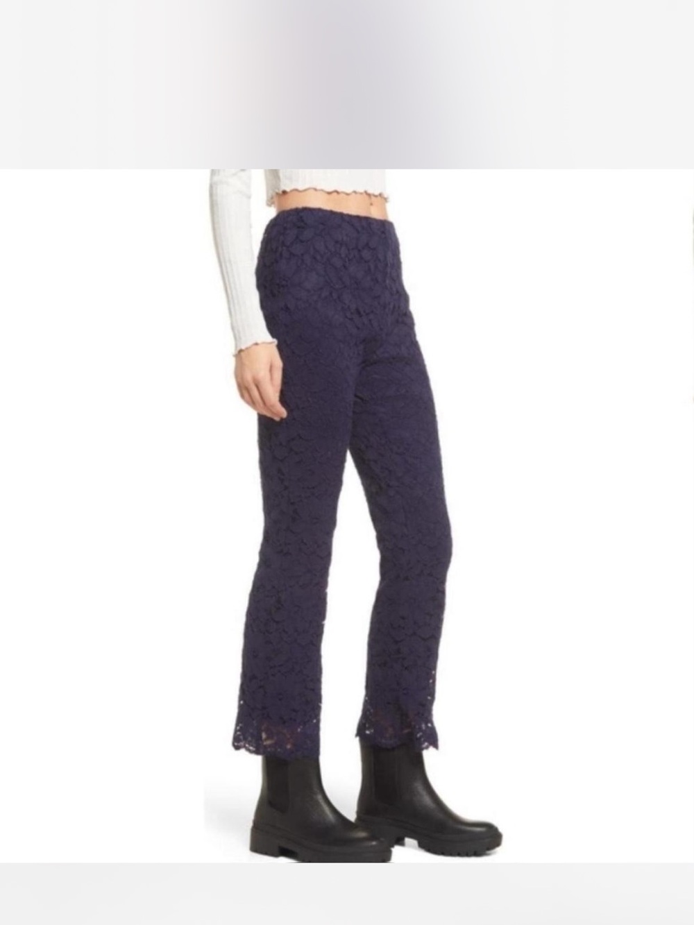 Free People Navy Lace Pull-On Flare Pants - Picture 2 of 8